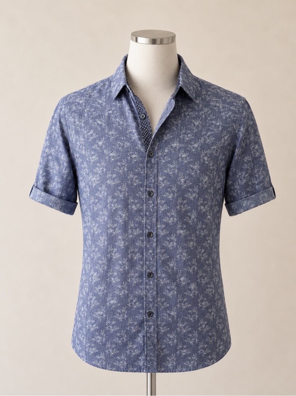 Ted Baker London Men's 4 (L) Short Sleeve Button Down Shirt Blue Palm Print